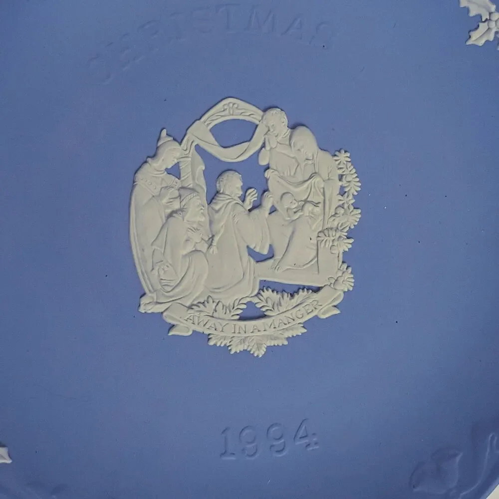 Vintage 1994 Wedgwood Blue Jasperware Christmas Plate 